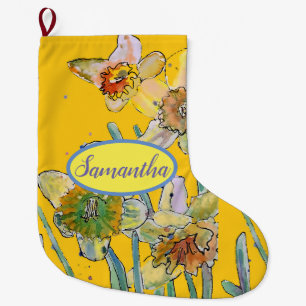 Chaussette De Noël Orange Jaune Daffodil Fleurs Florales Grande Grand