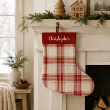 Chaussette de Noël personnalisée à carreaux rouges