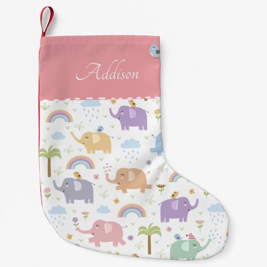 Chaussette De Noël Pink Pastel Elephant Motif pour petite fille (Devant)