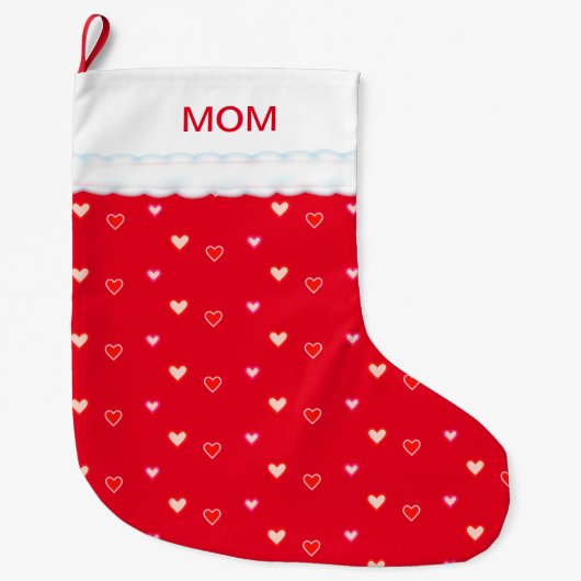 Chaussette de Noël pour maman rouge avec coeurs (Devant)