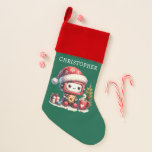Chaussette De Noël Robot mignon à Santa Hat Rouge Vert Personnalisé<br><div class="desc">Créez un stockage de Noël personnalisé unique avec une jolie illustration robot conçue en vert et rouge.</div>