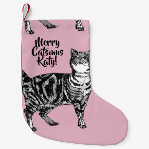 Chaussette de Noël rose Catsmus joyeux chat tigré