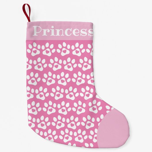 Chaussette de Noël rose empreinte de patte de chie (Devant)