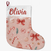 Chaussette de Noël rose pastel à motif festif (Devant)
