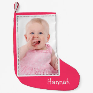 Chaussette de Noël rose personnalisée avec photo p