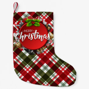 Chaussette de Noël rouge classique à carreaux 'Joy