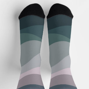 Chaussette Décor de vagues de style rétro violet et turquoise