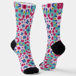 Chaussette Décor kaléidoscope couleur pourpre turquoise