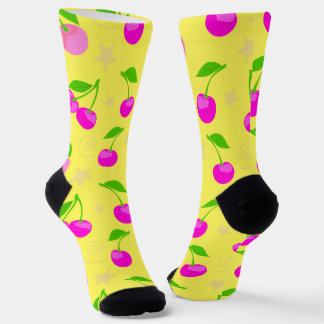 Chaussette Decora Kei Rainbow Cherry Pattern Yellow