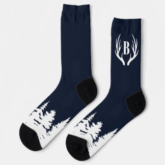Chaussette Deer Antlers Men's Crew Socks Blue and White