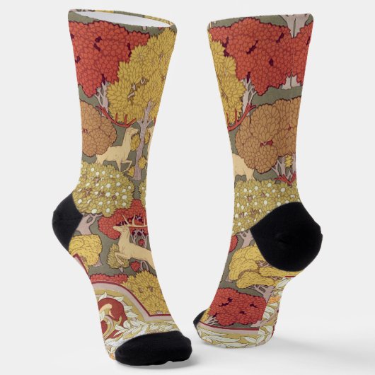 Chaussette Deer &Tree Squirrel Bird Rowan Berries Art Nouveau (Angulaire)