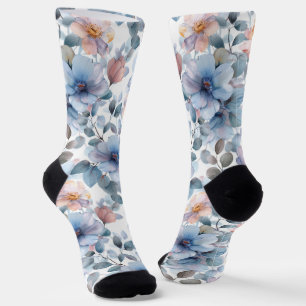 Chaussette Délicat motif floral aquarelle en couleur pastel