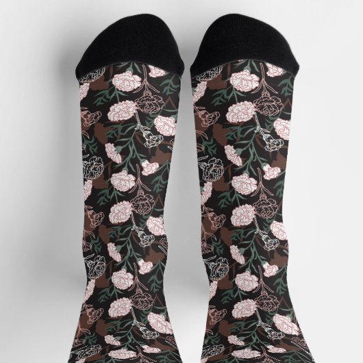 Chaussette Délicates oeillets roses avec fleurs Feuilles vert (Haut)