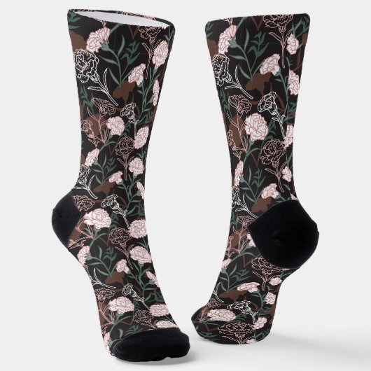 Chaussette Délicates oeillets roses avec fleurs Feuilles vert (Angulaire)