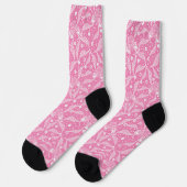 Chaussette Dentelle florale blanche sur fond rose (Gauche)