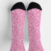 Chaussette Dentelle florale blanche sur fond rose (Haut)