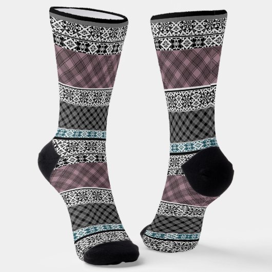 Chaussette Dentelle patchwork noir et blanc (Angulaire)