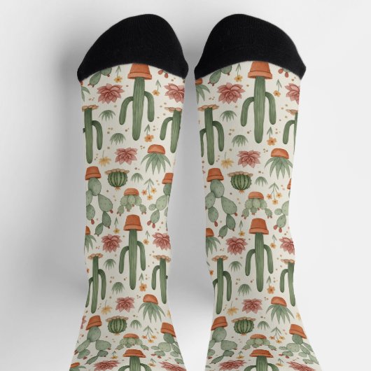 Chaussette Desert Cacti Succulent Seamless Pattern (Haut)