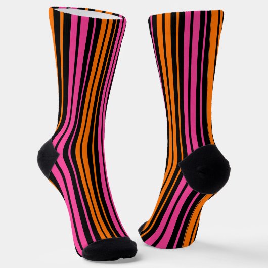Chaussette Design bandes verticales orange rose noir (Angulaire)