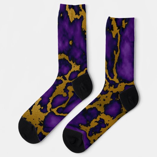 Chaussette Design de texture en marbre foncé et violet et or (Gauche)