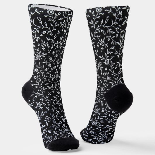 Chaussette Design floral blanc sur noir (Angulaire)