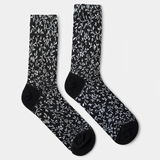 Chaussette Design floral blanc sur noir (Droite)
