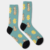 Chaussette Design mignon Chats adorables avec fleurs l Bleu (Droite)