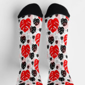 Chaussette Design Motif d'illustration de feuille noire rouge (Haut)