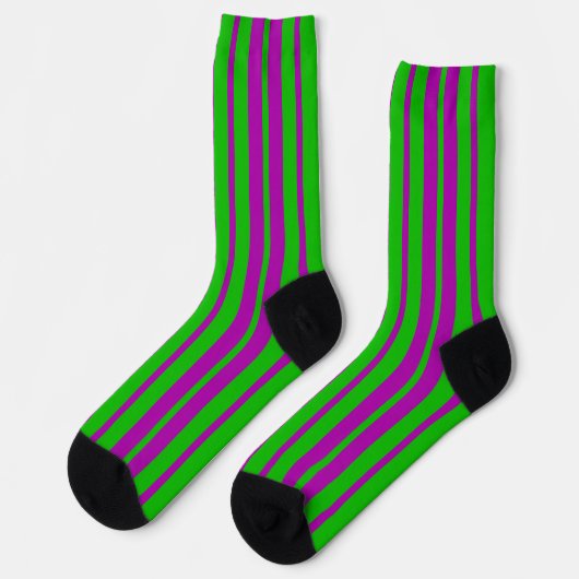 Chaussette Design Motif violet vert élégant rayures (Gauche)