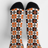 Chaussette Design Orange Noir Blanc À damiers Fleur de lis (Haut)