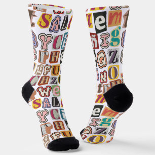 Chaussette Design unique coloré texte graffiti hommes blancs
