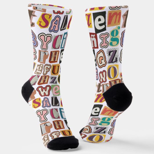 Chaussette Design unique coloré texte graffiti hommes blancs (Angulaire)