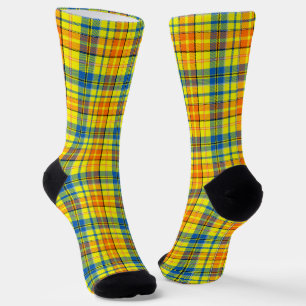 Chaussette Dessin à carreaux tartan jaune orange bleu