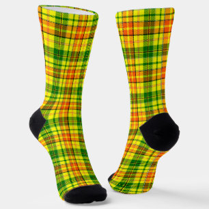 Chaussette Dessin à carreaux tartan jaune orange vert