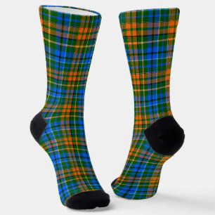 Chaussette Dessin à carreaux tartan vert orange bleu