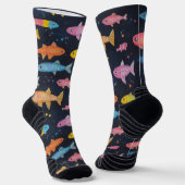 Chaussette Dessin à la craie de poisson de mer noir (Angulaire)