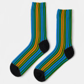 Chaussette Dessin à rayures verticales vert orange bleu (Gauche)