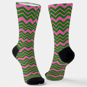 Chaussette Dessin chevron zigzag vert rose