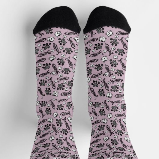 Chaussette Dessin de chats noirs et blancs violets amusants (Haut)