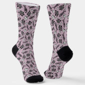 Chaussette Dessin de chats noirs et blancs violets amusants (Angulaire)