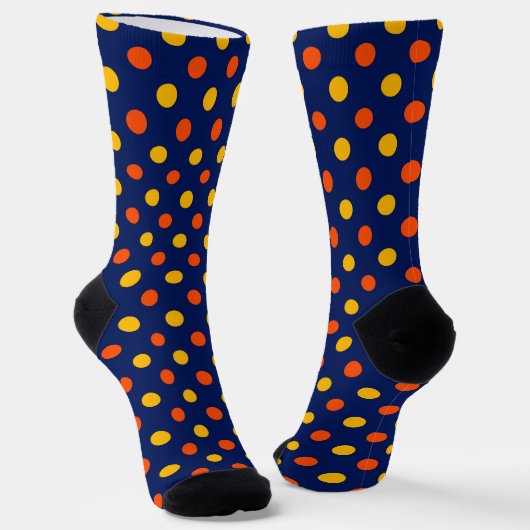 Chaussette Dessin de points orange jaune sur fond bleu  (Angulaire)