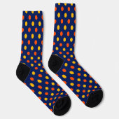 Chaussette Dessin de points orange jaune sur fond bleu  (Droite)
