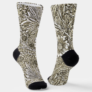 Chaussette Dessin floral complexe marron et blanc