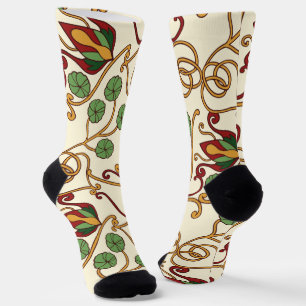 Chaussette dessin floral inspiré de l'Art nouveau