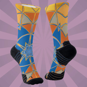 Chaussette Dessin Mandala bleu orange et jaune