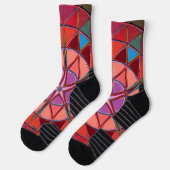 Chaussette Dessin Mandala Rouge rose et bleu (Gauche)