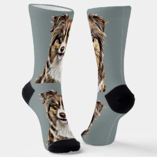 Chaussette Dessin personnalisé Collie Chien personnalisé