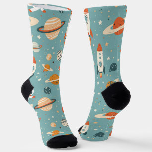 Chaussette Dessins à thème de l'espace sur bleu