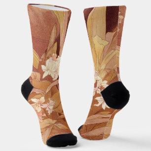 Chaussette Détail floral Art nouveau d'Alphonse Mucha