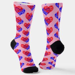 Chaussette Deux cœurs bleu et rouge